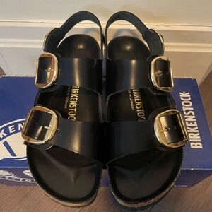 Birkenstock Milano Big Buckle - Natural Leather Patent - Black